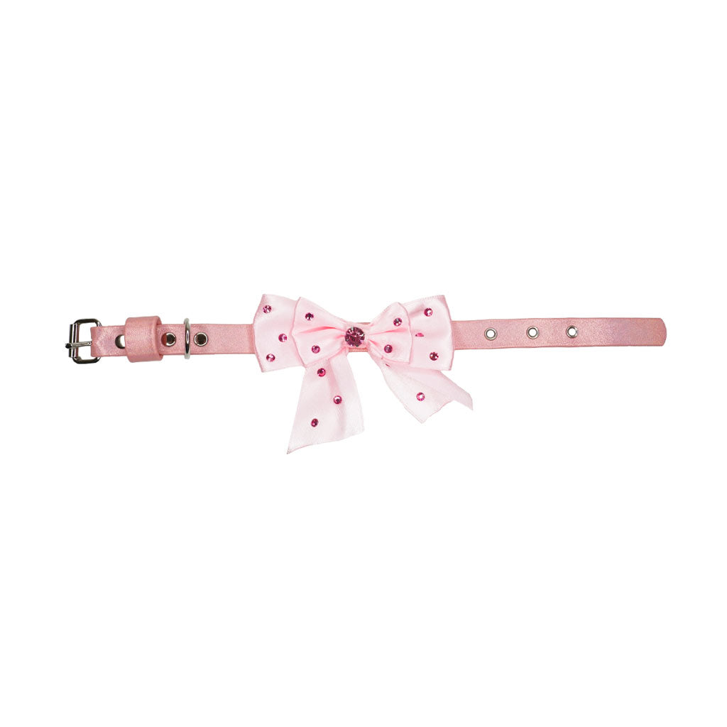 Collare Ecopelle Rosa Fiocco e Strass - Outlet