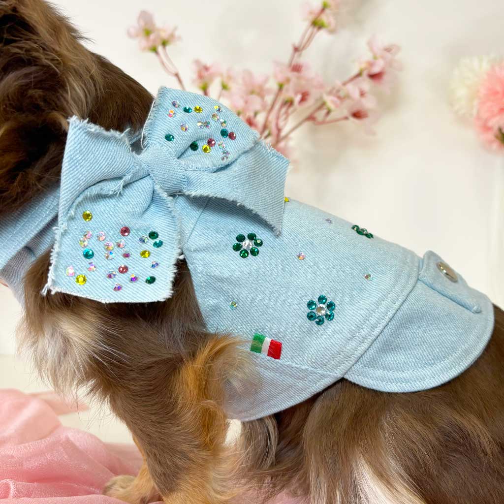 Giacca Denim con Fiori Strass