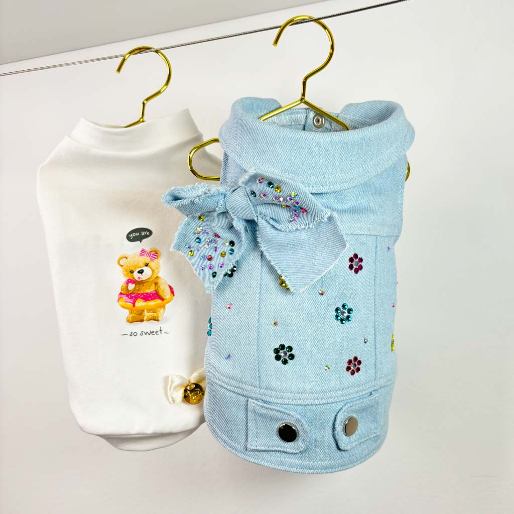 Giacca Denim con Fiori Strass
