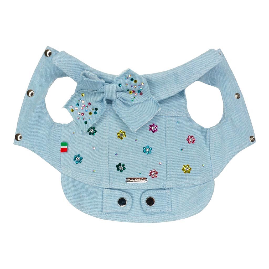 Giacca Denim con Fiori Strass