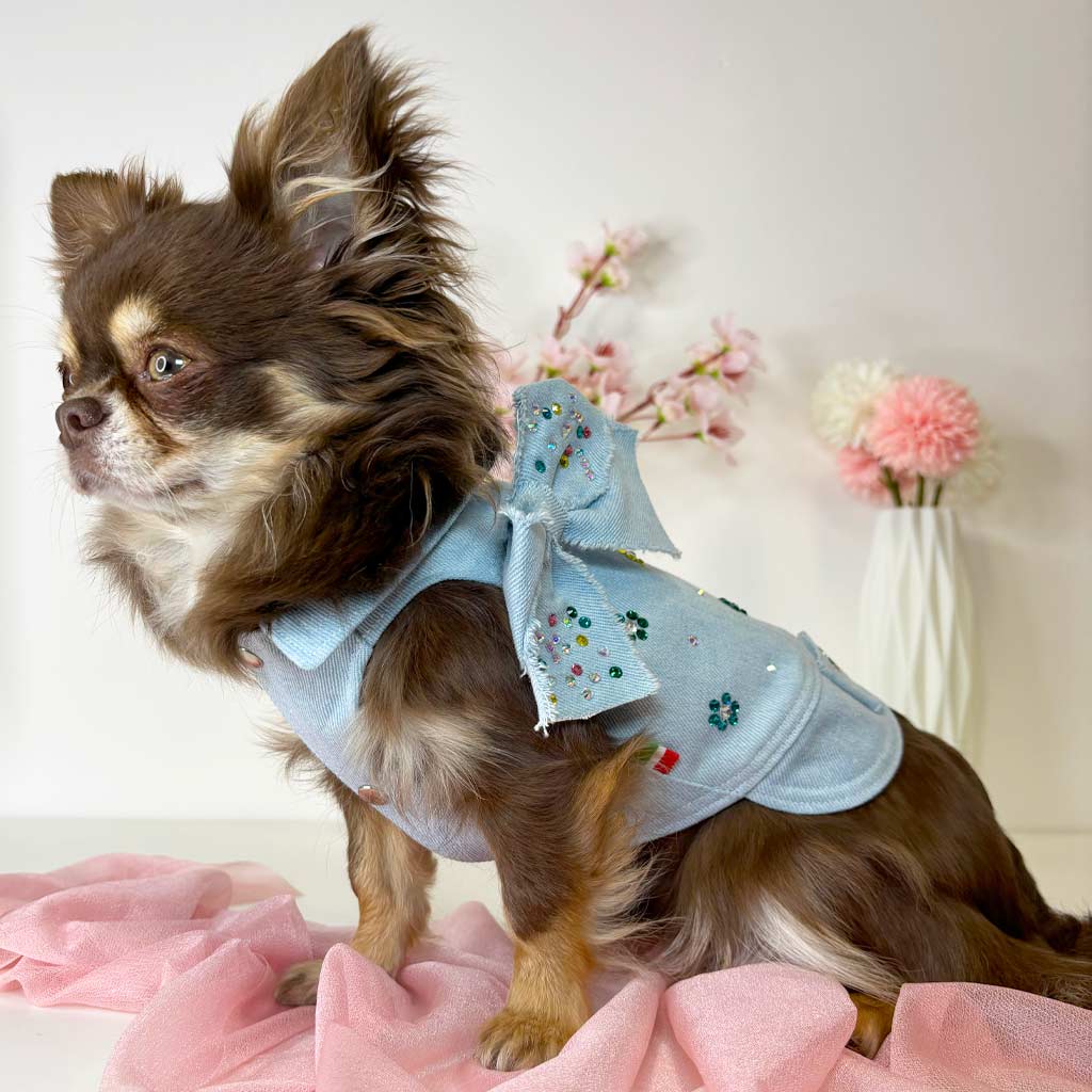 Giacca Denim con Fiori Strass