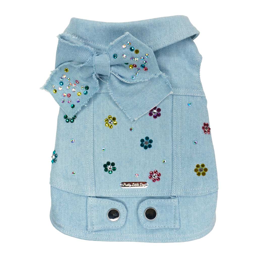 Giacca Denim con Fiori Strass