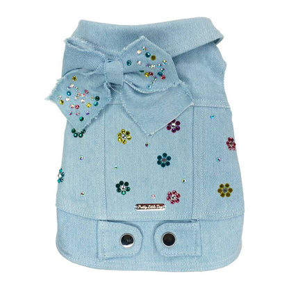 Giacca Denim con Fiori Strass