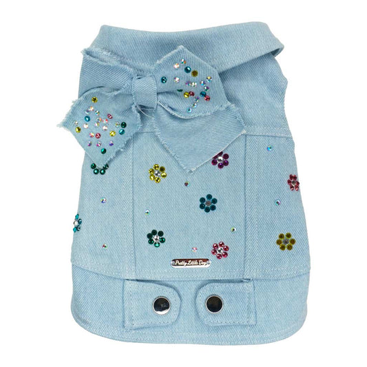 Giacca Denim con Fiori Strass