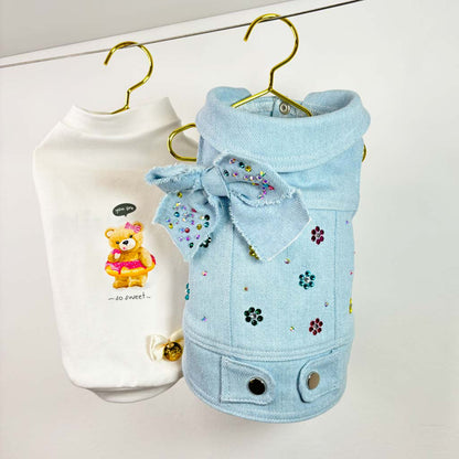 Giacca Denim con Fiori Strass